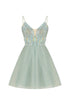 MONARCH V NECK STRAPS MINI DRESS